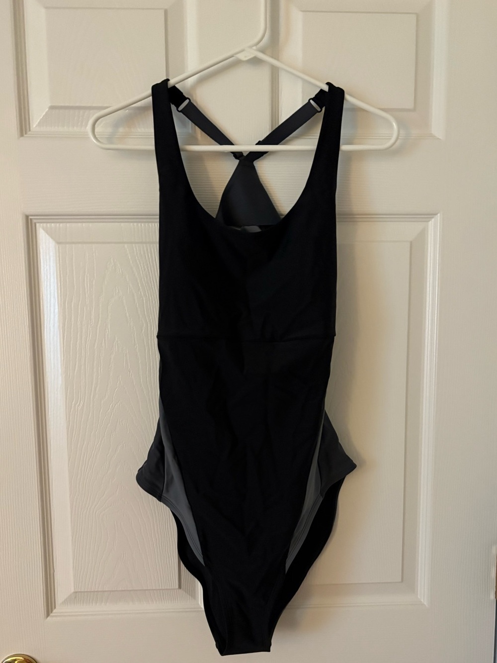 Title Nine Black One-Piece Swimsuit with color block Gray Panels, NWT, L